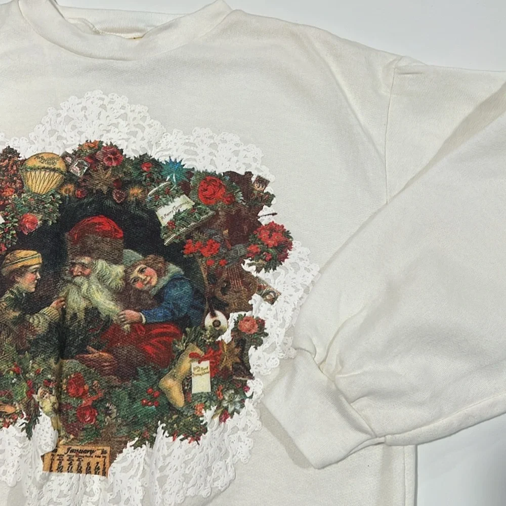Victoria Joys - l white Santa sweater, screen‎ print, vintage